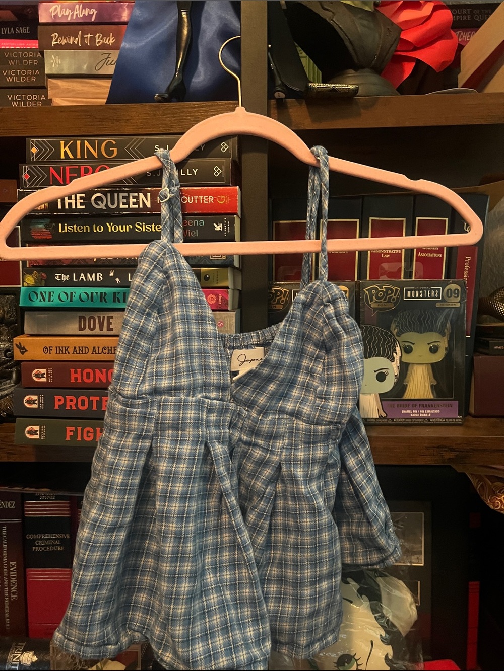 Blue plaid babydoll camisole